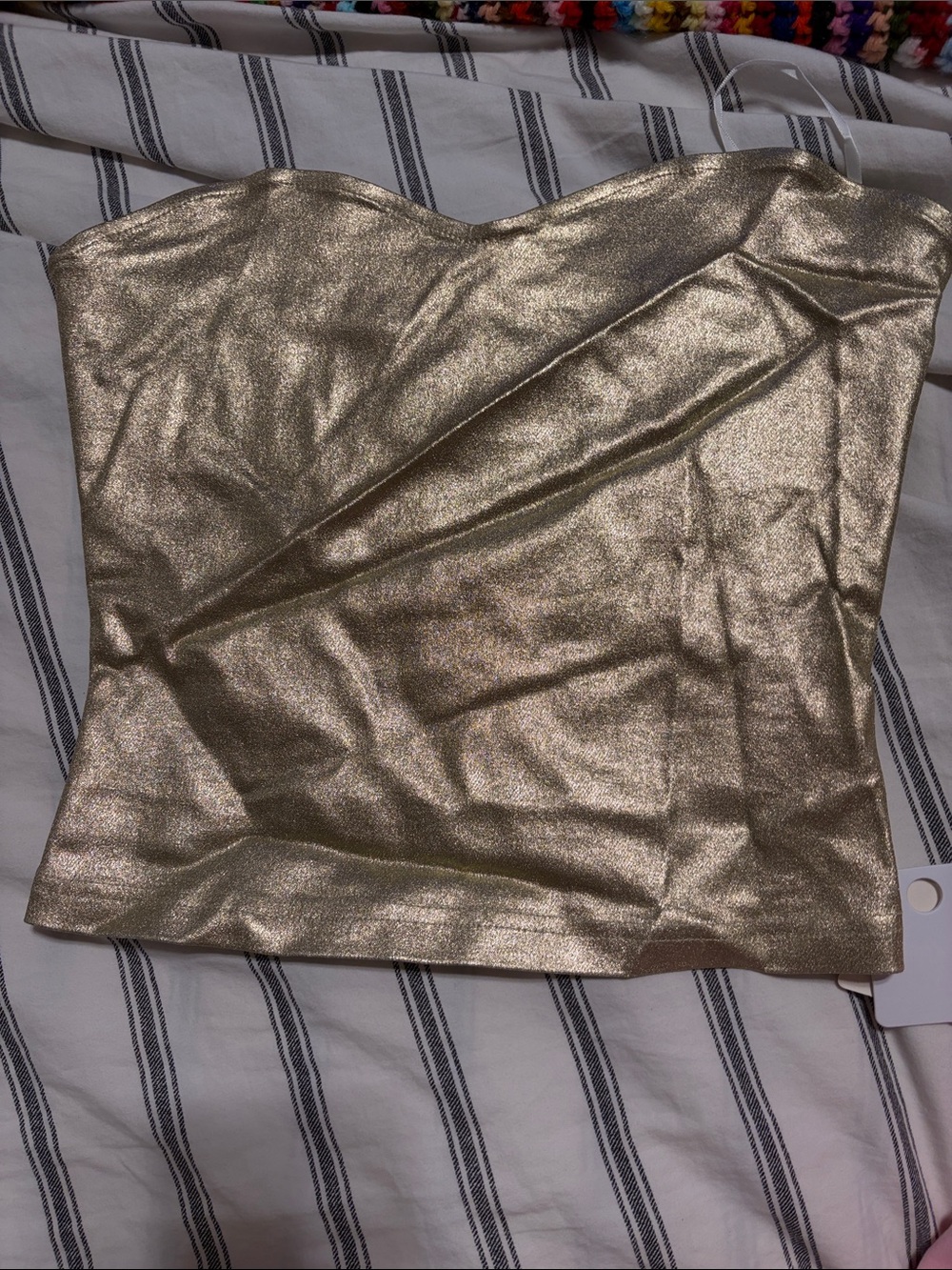 Commense Metallic Gold Strapless Bustier Top